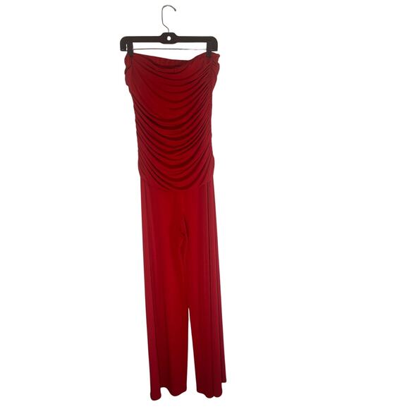 Camille La Vie Women's L Red Strapless Ruched Wide-Leg Jumpsuit Elegant Chic - Picture 9 of 14